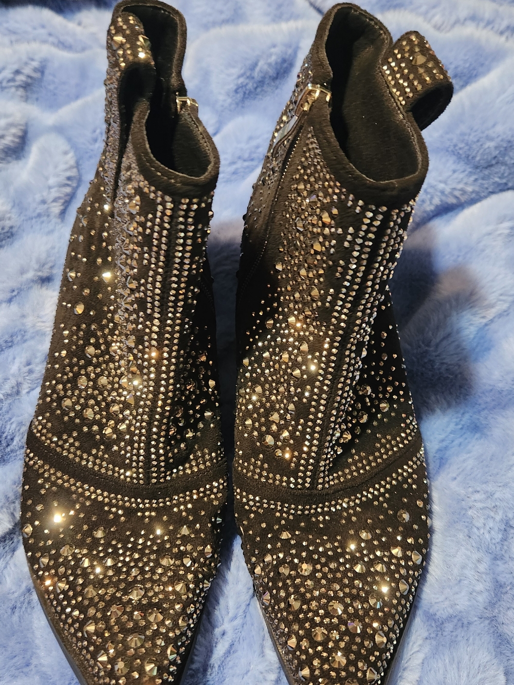 Crystal-Studded Black Women's Ankle Booties